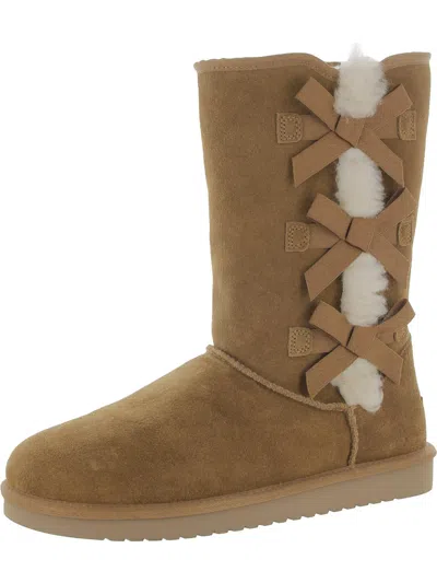 Koolaburra Victoria Tall Womens Suede Sheep Fur Trim Casual Boots In Multi