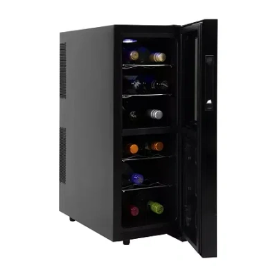 Koolatron 12 Bottle Dual Zone Wine Cooler Freestanding Wine Fridge In Black