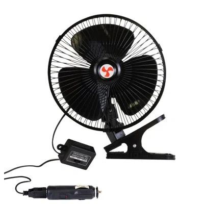 Koolatron 12v Clip-on Oscillating Car Fan, 2 Speed Vehicle Fan In Black