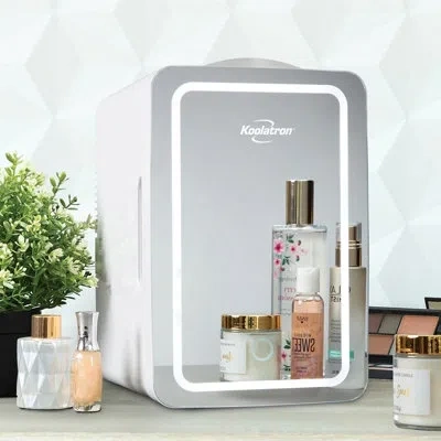 Koolatron 6.2 Qt. Cosmetics Mini Fridge With Makeup Mirror And Led Ring Light, 6 Can Mini Cooler In Multi
