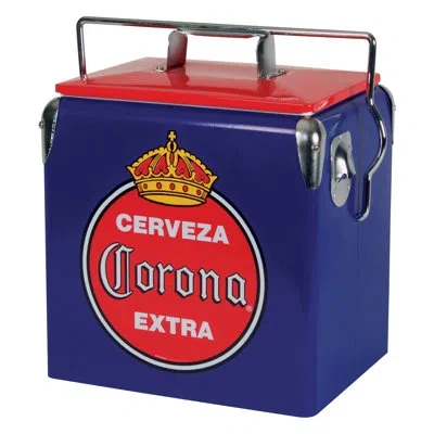 Koolatron Corona Retro Ice Chest Cooler With Bottle Opener 13l (14 Qt), Blue And Red In Blue;red