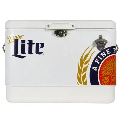 Koolatron Miller Lite Ice Chest Cooler With Bottle Opener, 51l (54 Qt), 85 Cans In White