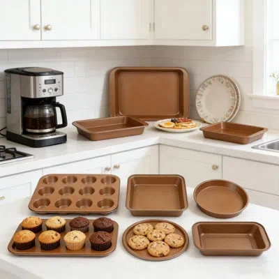 Koomade 10-piece Complete Non-stick Bakeware Set, Carbon Steel Construction For Even Baking, All-in-one Set  In Bronze Gold