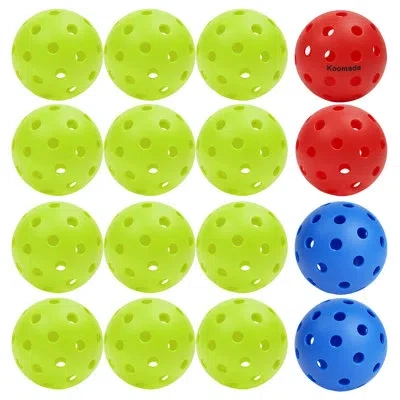 Koomade 16pk Pickle Ball (12pk Green+ 2pk Red + 2pk Blue) With Mesh Bag – 40 Holes Indoor/outdoor Pickleball