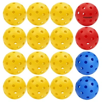 Koomade 16pk Pickle Ball (12pk Yellow + 2pk Red + 2pk Blue) With Mesh Bag – 40 Holes Indoor/outdoor Pickleba