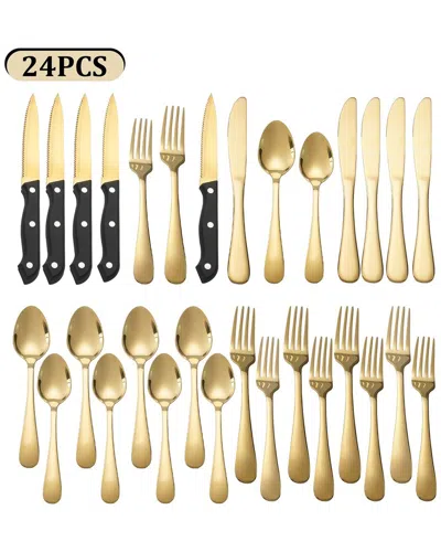 Koomade 24pc Gold Stainless Steel Flatware Set