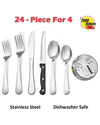 Koomade 24pc Stainless Steel Flatware Set In Silver