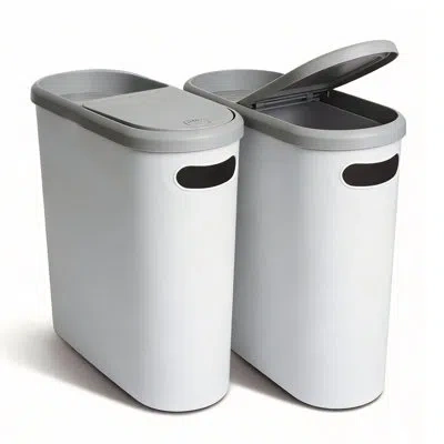 Koomade 2-pack 10l Spring-lid Trash Can, Slim Rectangular Pp Plastic Waste Bin With Press-top Lid For Bathro In Gray