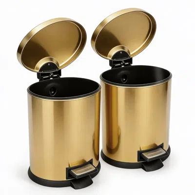 Koomade 2-piece 5l Stainless Steel Oval Trash Can Set – Sleek Dual Bin System For Kitchen & Bathroom Waste S In Gold