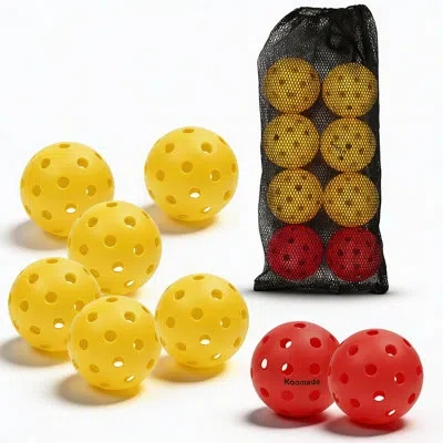 Koomade 8pk Pickle Ball (6pk Yellow + 2pk Red) With Mesh Bag – 40 Holes Indoor/outdoor Pickleballs, High Bou