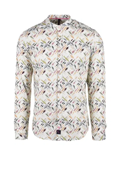 Koon Multicolor Leaf Stretch Cotton Shirt In White