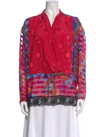 Pre-owned Koos Van Den Akker Patterned V-neck Blouse In Pink