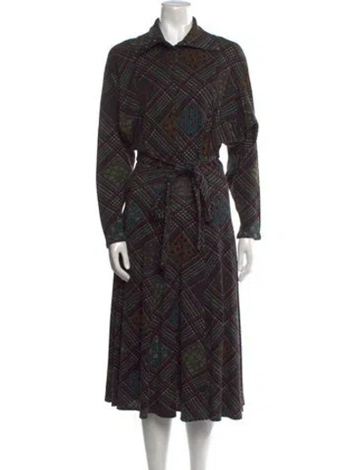 Pre-owned Koos Van Den Akker Plaid Print Midi Length Dress In Black