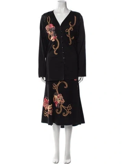 Pre-owned Koos Van Den Akker Printed Embroidered Accent Skirt Set In Black