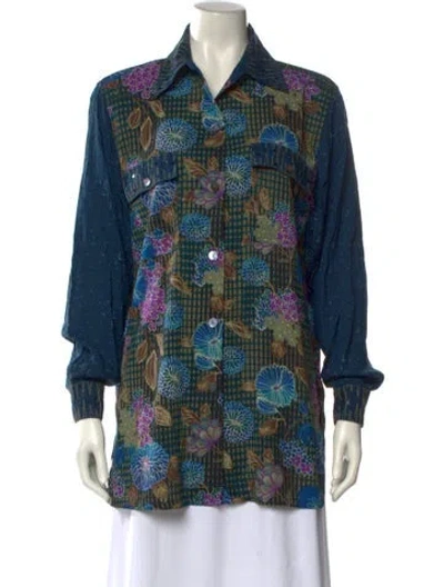 Pre-owned Koos Van Den Akker Printed Long Sleeve Button-up Top In Blue
