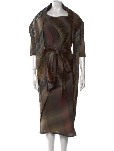 Pre-owned Koos Van Den Akker Printed Midi Length Dress In Brown