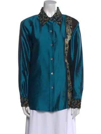 Pre-owned Koos Van Den Akker Silk Paisley Print Button-up Top In Blue