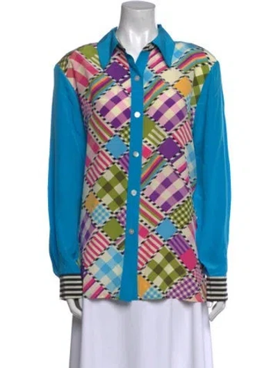 Pre-owned Koos Van Den Akker Silk Printed Button-up Top In Blue