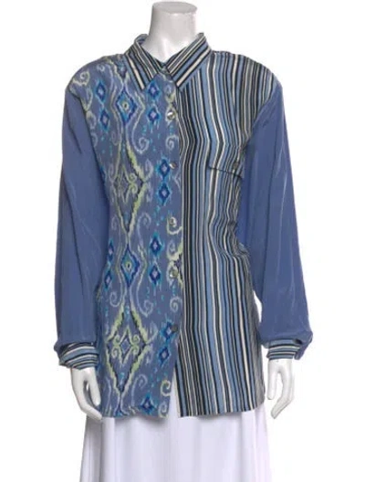 Pre-owned Koos Van Den Akker Silk Striped Tunic In Blue