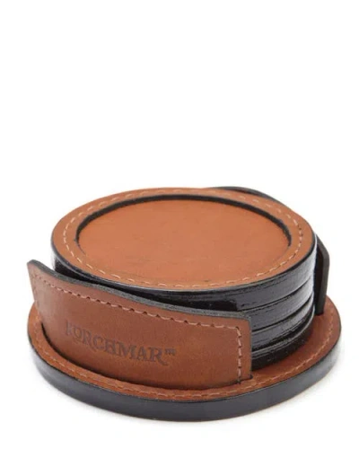 Korchmar Frost Leather Coaster Set In Brown