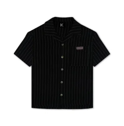 Korelimited Men's Kore Pinstriped Linen Short Sleeve Shirt In Black