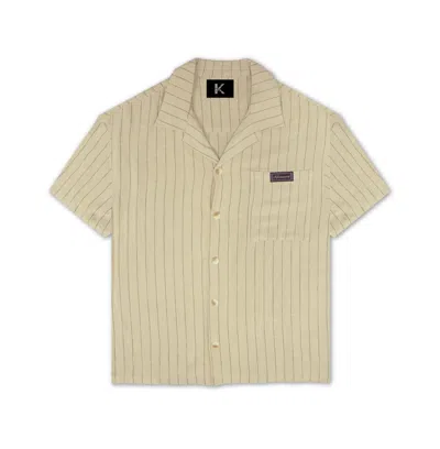 Korelimited Men's Yellow Kore Pinstriped Linen Short Sleeve Shirt In Cream In Neutral