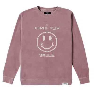 Korelimited Pink Smile At The Camera Garment Dye Crewneck In Washed Maroon