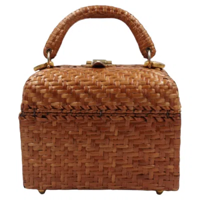 Pre-owned Koret Brown Rectangular Wicker Handbag With W\wicker Handle & Gold Hardware