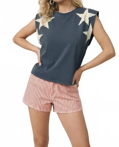 Kori 250th 4th Of July Star Shoulder Top In Blue