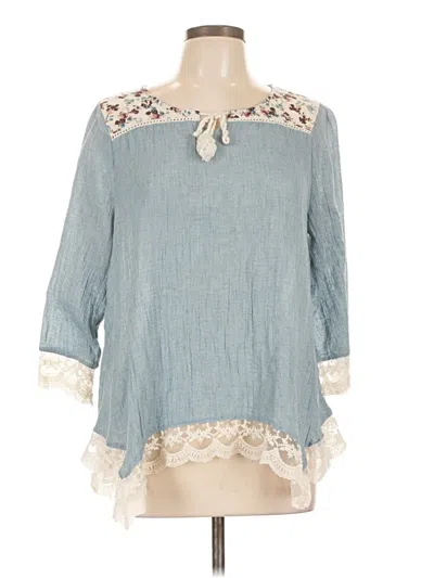 Pre-owned Kori America 3/4 Sleeve Blouse In Blue