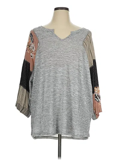Pre-owned Kori America 3/4 Sleeve Top Gray V-neck Tops