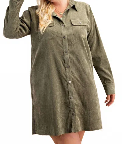 Kori America Corduroy Shirt Dress In Olive In Green