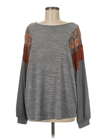 Pre-owned Kori America Long Sleeve Top Gray Boatneck Tops