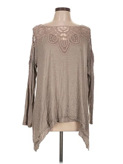 Pre-owned Kori America Long Sleeve Top Gray Cold Shoulder Neckline Tops