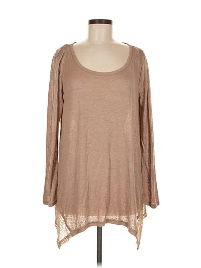 Pre-owned Kori America Long Sleeve Top Tan Scoop Neck Tops In Brown