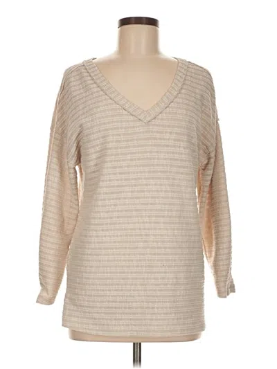 Pre-owned Kori America Long Sleeve Top Tan V-neck Tops