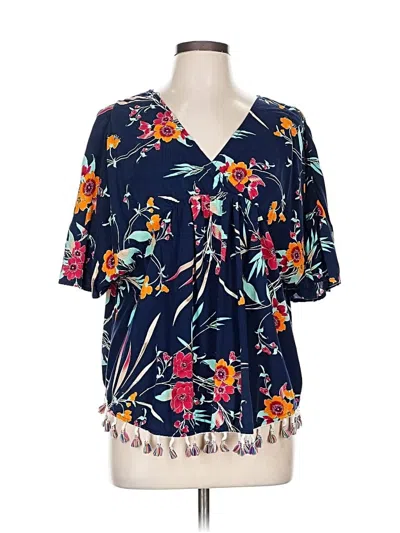 Pre-owned Kori America Short Sleeve Blouse In Blue