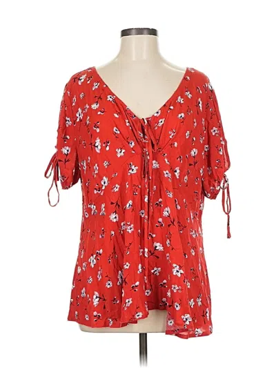 Pre-owned Kori America Short Sleeve Blouse In Red