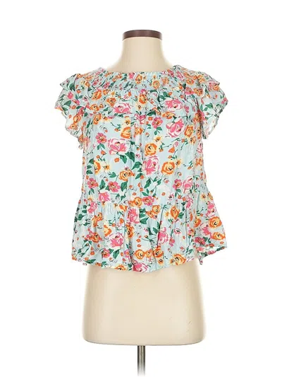 Pre-owned Kori America Short Sleeve Blouse In White