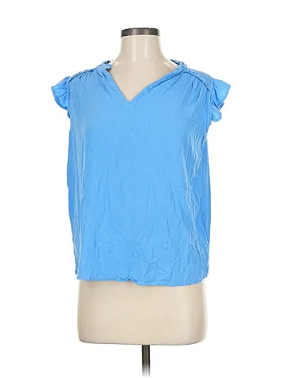 Pre-owned Kori America Short Sleeve Top Blue V Neck Tops