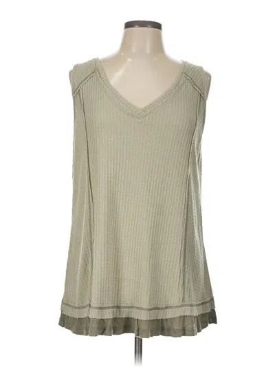 Pre-owned Kori America Sleeveless Top Green V Neck Tops