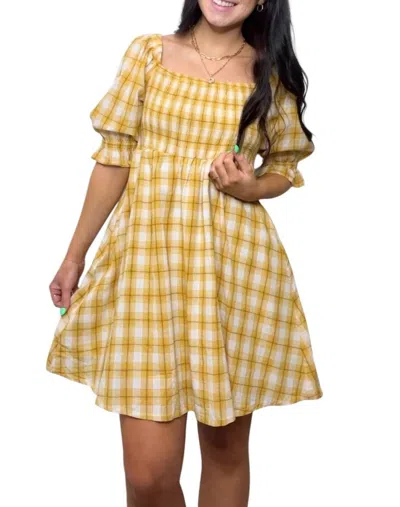 Kori Andrea Smocked Plaid Dress In Sunflower In Yellow