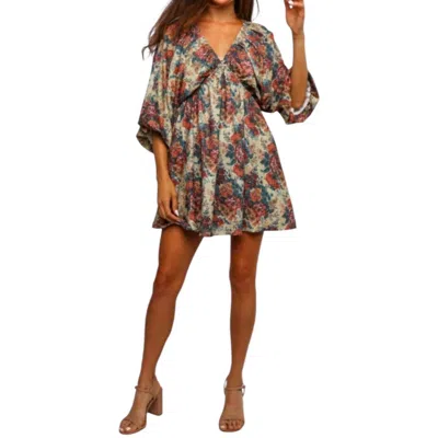 Kori Autumn Bloom Babydoll Mini Dress In Antique Rust In Multi