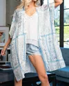 Kori Aztec Printed Long Kimono In Blue In Blue