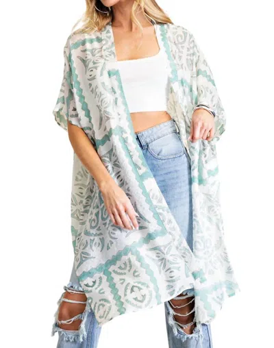 Kori Aztec Printed Long Kimono In Green