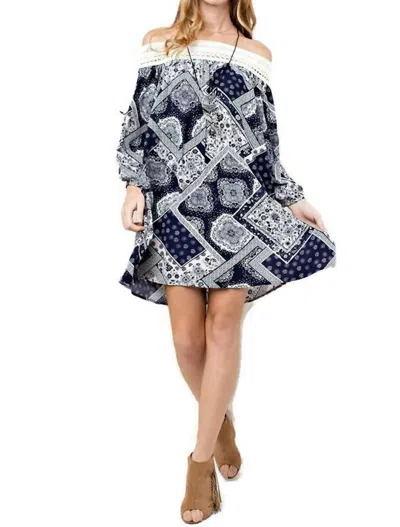 Kori Batik Patchwork Off The Shoulder Dress In Sand In Beige