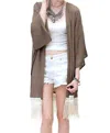 Kori Bohemian Crochet & Fringe Kimono Jacket In Olive In Green