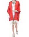 Kori Bohemian Crochet & Fringe Kimono Jacket In Rust In Multi