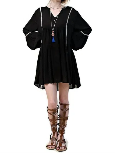 Kori Bohemian Peasant Dress In Black