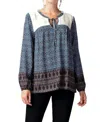 Kori Border Print Lace Top In Navy In Blue